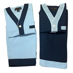 Vtg Barrington Pajama Sets 2 Pair Large Blue Long Pants SS Shirt Snap Fly New